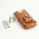 3 Cigar Holder w/ Cigar Cutter & Lighter, Brown Leather Case, 